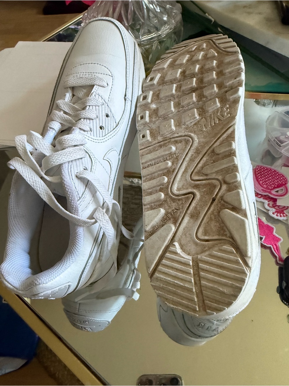 Nike Kids White Leather Sneakers with Lace-Up Closure